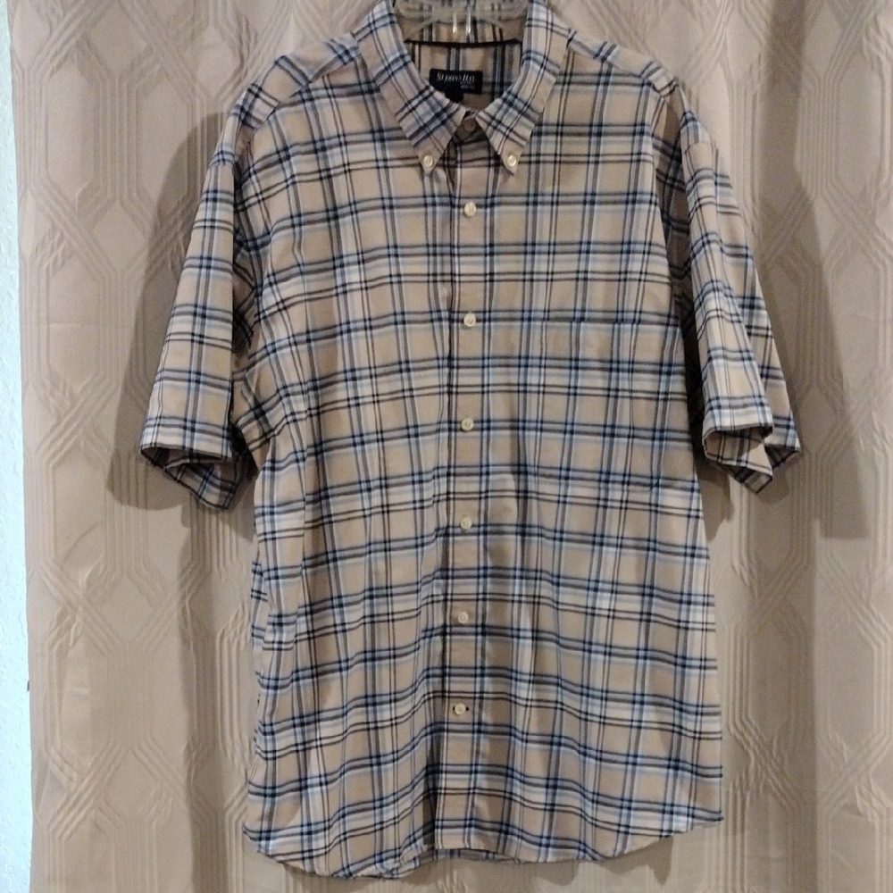 St. John's Bay Beige and Blue Plaid Shirt XL